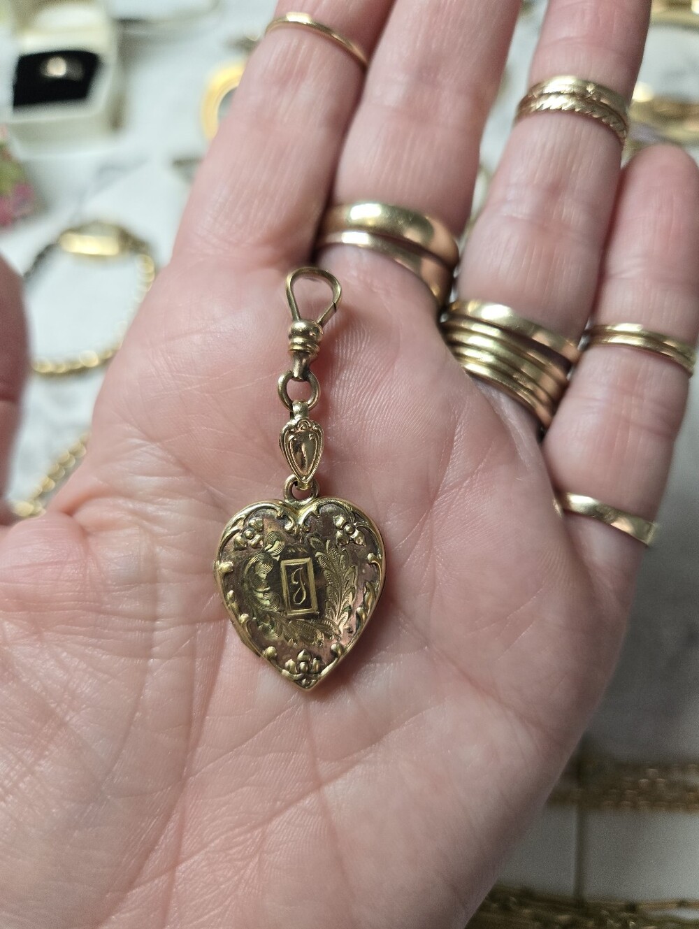 Victorian Gold Filled Heart Locket Pendant - Floral Engraved